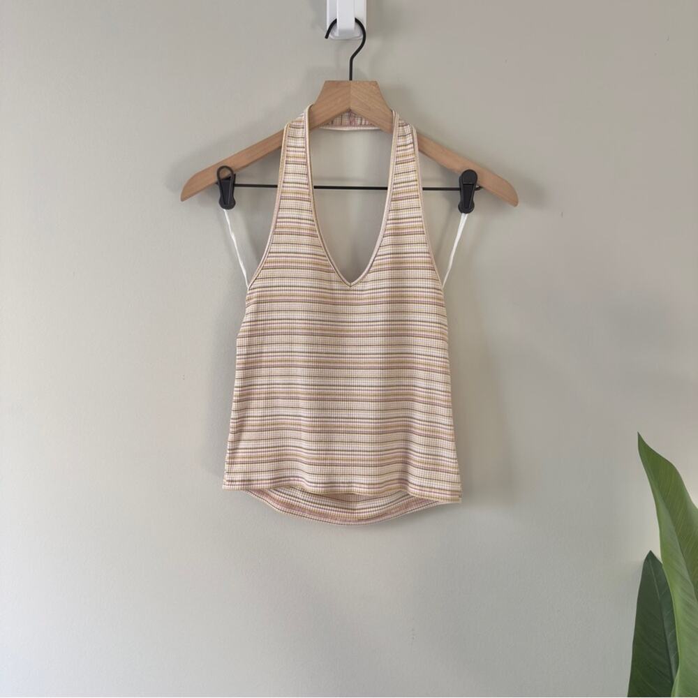 American Eagle Outfitters Striped Halter Tank Top Cropped Sleeveless Y2K Crop L